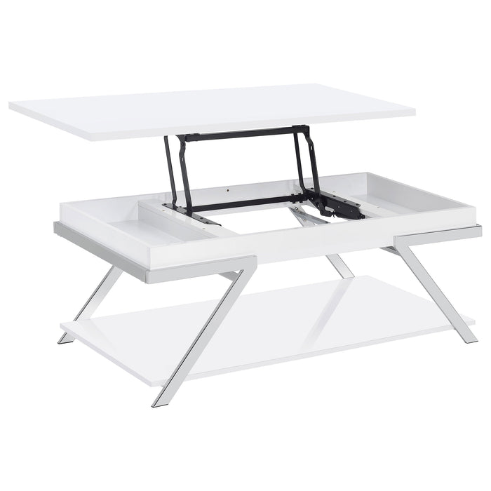 Marcia Wood Rectangular Lift Top Coffee Table White High Gloss and Chrome