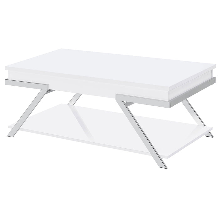 Marcia Wood Rectangular Lift Top Coffee Table White High Gloss and Chrome