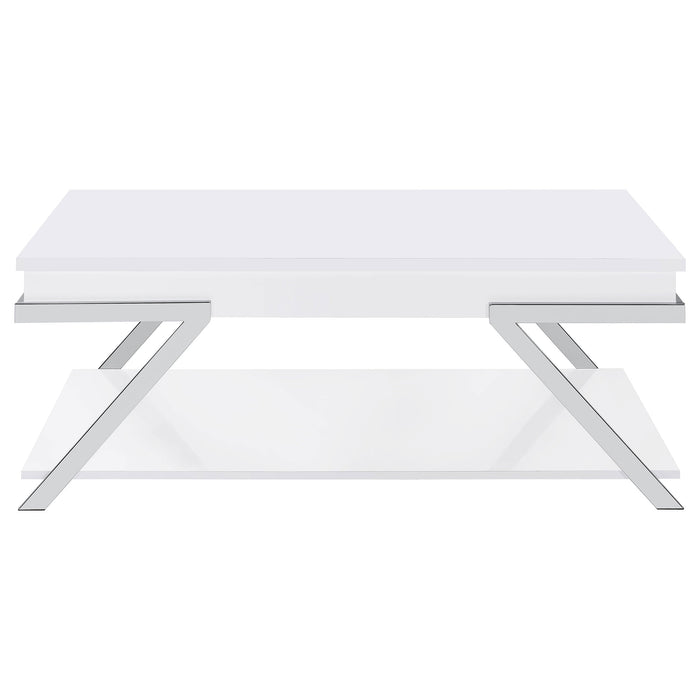 Marcia Wood Rectangular Lift Top Coffee Table White High Gloss and Chrome