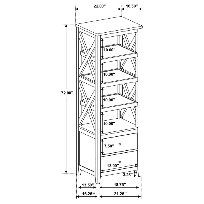 Angela 4-shelf Wooden Media Tower with Drawers Brown and White