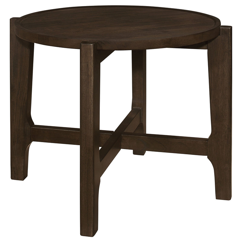 Mesa auxiliar redonda de madera maciza Cota, color marrón oscuro