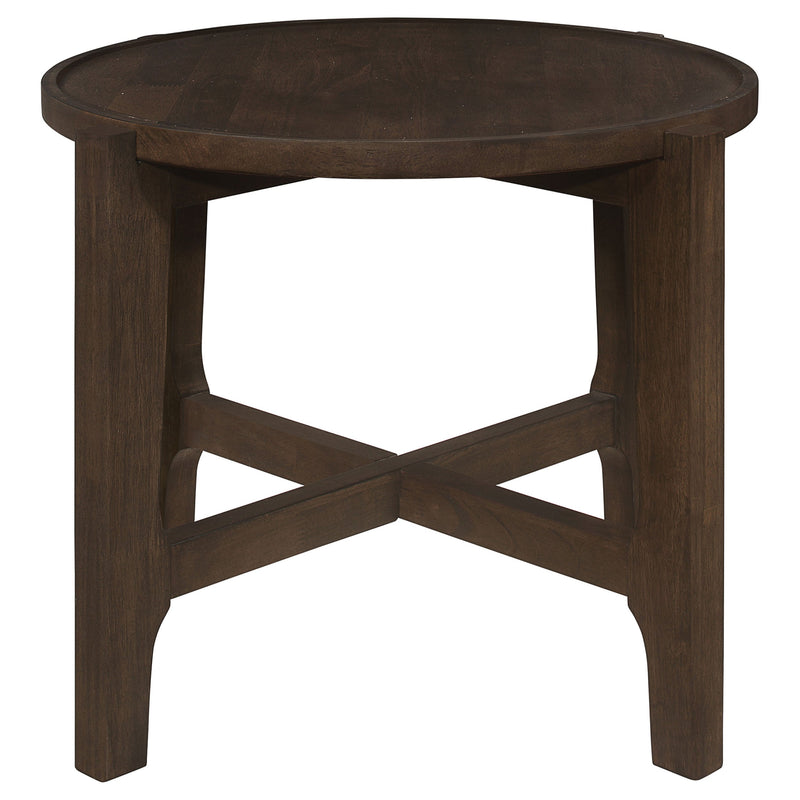 Mesa auxiliar redonda de madera maciza Cota, color marrón oscuro