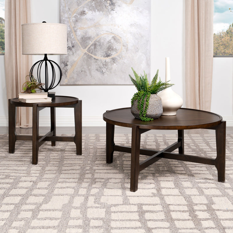 Mesa auxiliar redonda de madera maciza Cota, color marrón oscuro