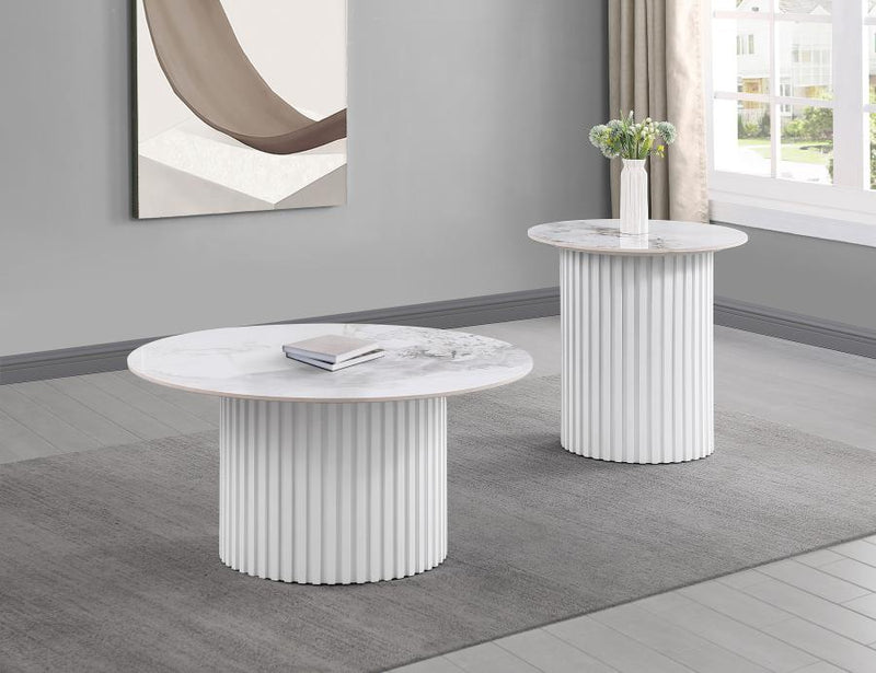 Rowena Coffee and End Table Set Faux Marble