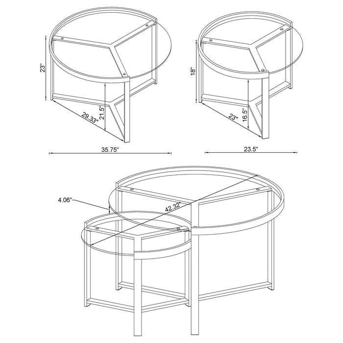 Delia 2-Piece Round Glass Top Nesting Coffee Table Clear and Chrome