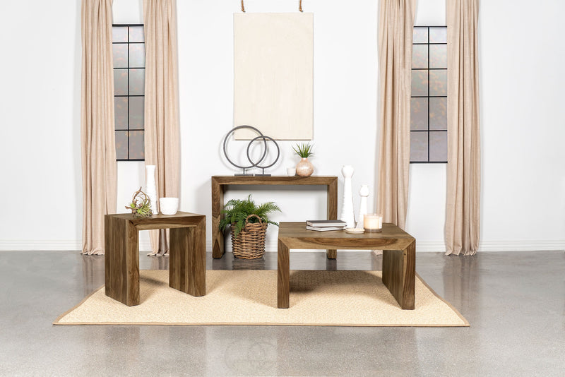 Mesa auxiliar rectangular de madera maciza Odilia color rojizo