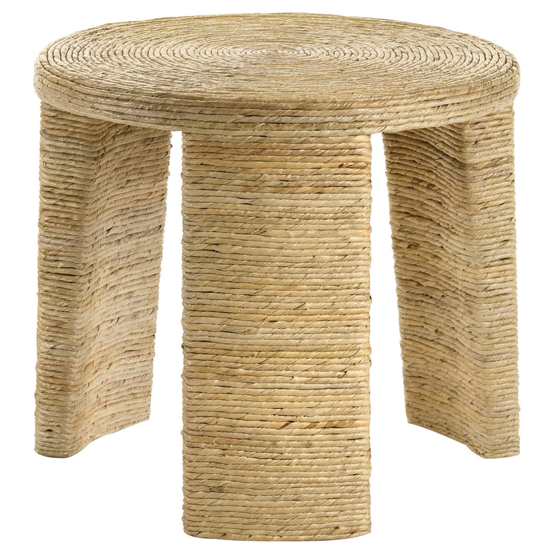 Mesa auxiliar redonda Artina de ratán tejido, marrón natural