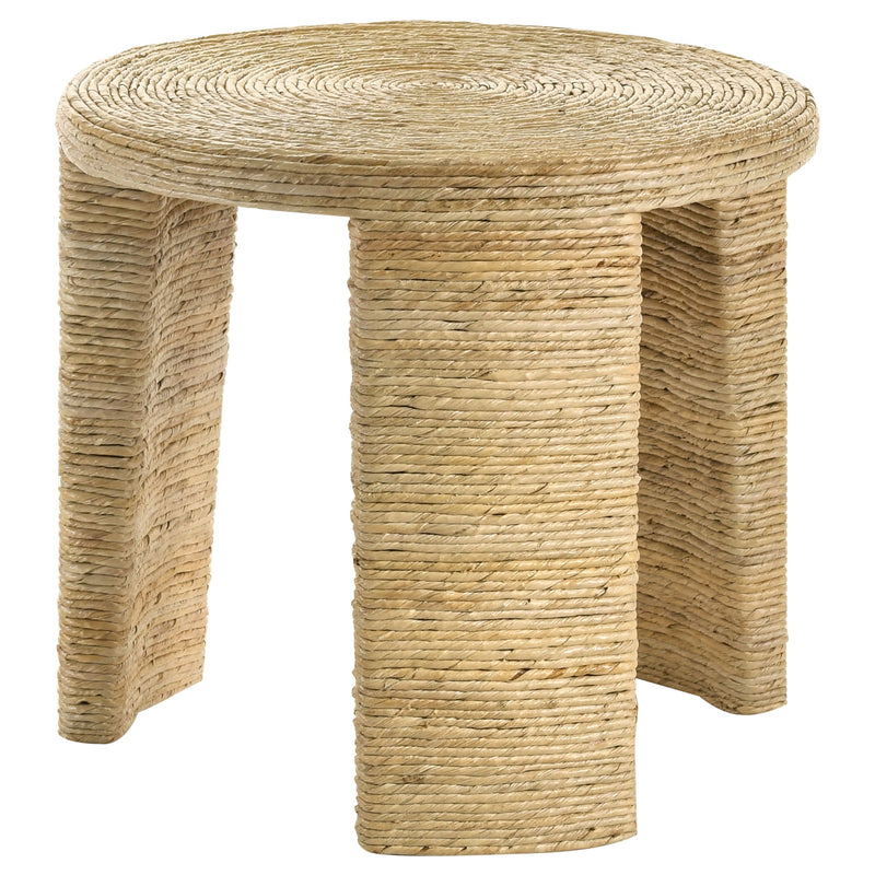 Mesa auxiliar redonda Artina de ratán tejido, marrón natural