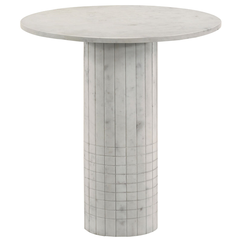 Mesa auxiliar redonda Astoria de mármol auténtico blanco