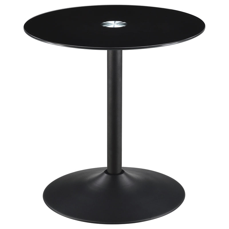 Mesa auxiliar redonda Ganso de metal con tapa de cristal templado negra