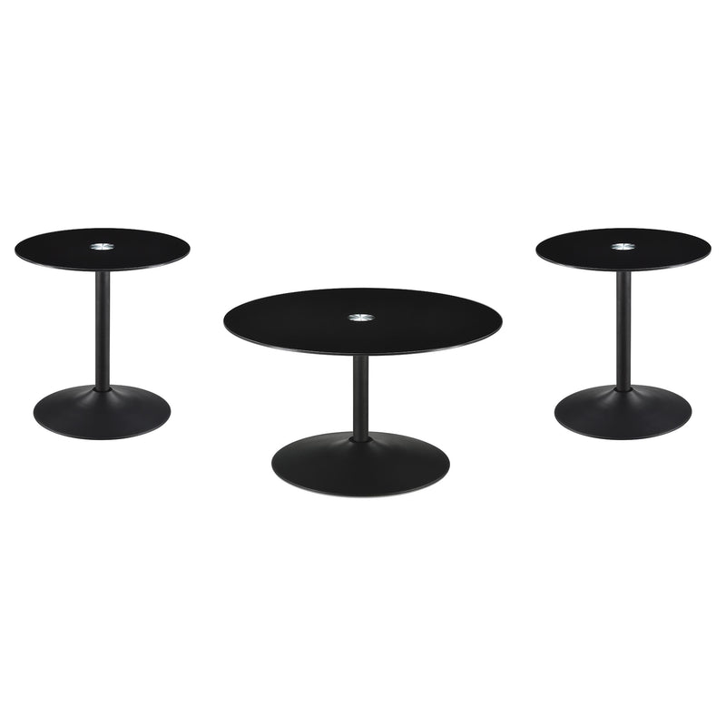 Ganso Round Glass Top Coffee and End Table Set
