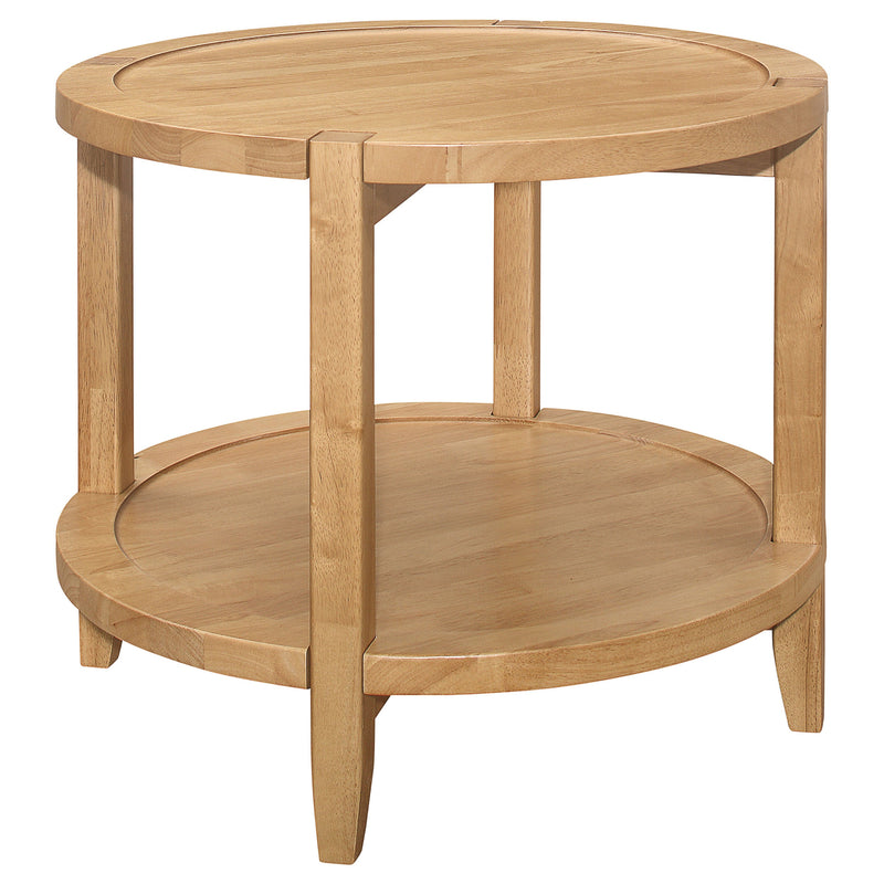 Mesa auxiliar redonda Camillo de madera maciza, marrón arce