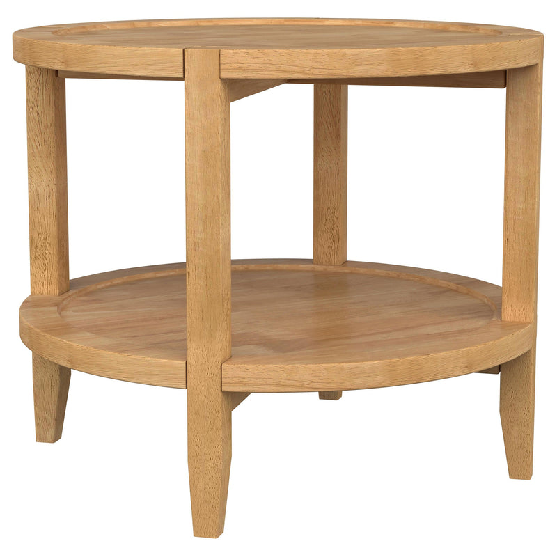 Mesa auxiliar redonda Camillo de madera maciza, marrón arce