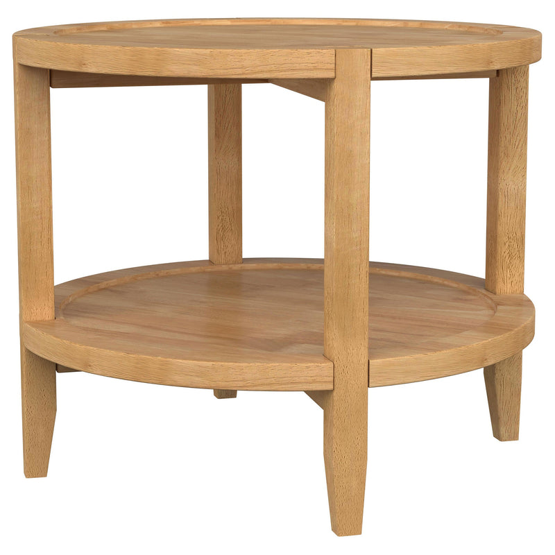 Mesa auxiliar redonda Camillo de madera maciza, marrón arce