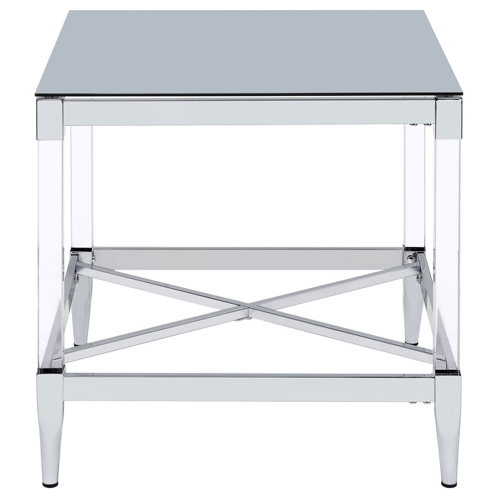 Lindley Square End Table with Acrylic Legs and Tempered Mirror Top Chrome