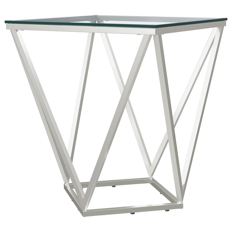 Mesa auxiliar geométrica de metal niquelado con tapa de cristal Brittania Square
