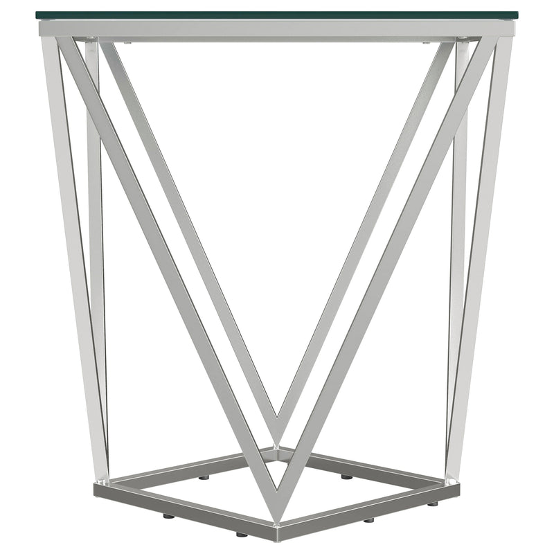 Mesa auxiliar geométrica de metal niquelado con tapa de cristal Brittania Square
