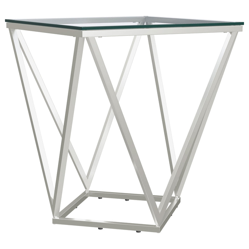 Mesa auxiliar geométrica de metal niquelado con tapa de cristal Brittania Square