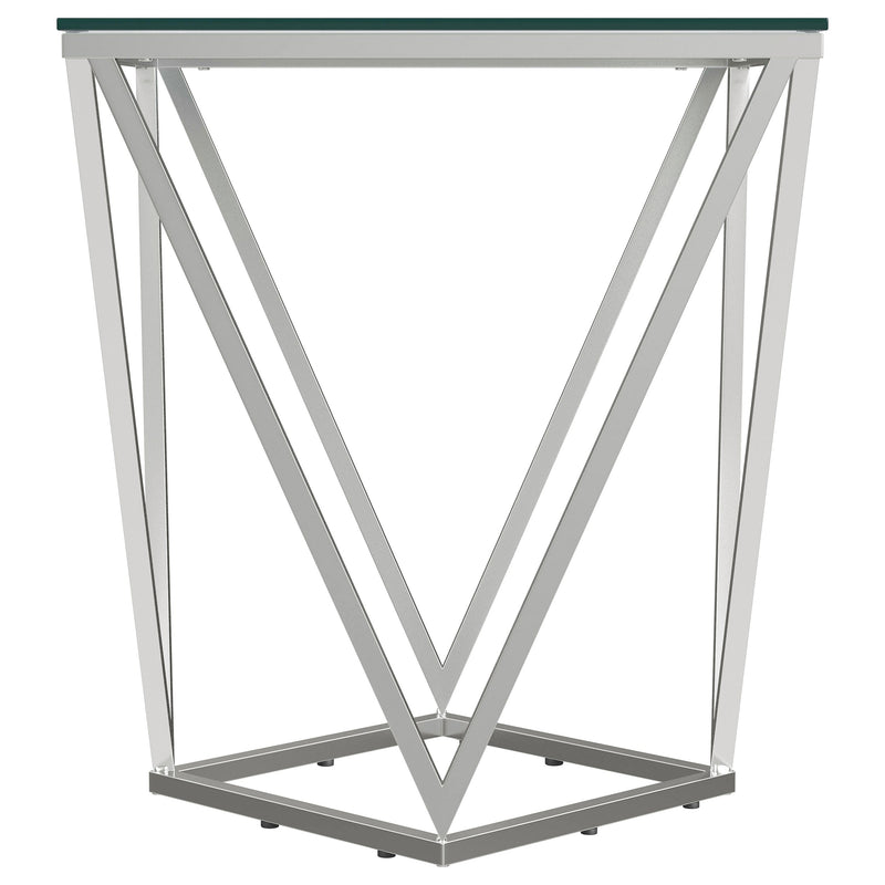 Mesa auxiliar geométrica de metal niquelado con tapa de cristal Brittania Square