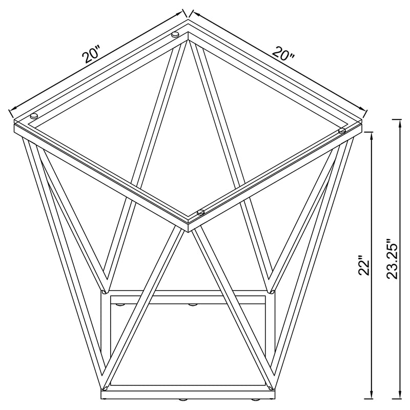 Mesa auxiliar geométrica de metal niquelado con tapa de cristal Brittania Square