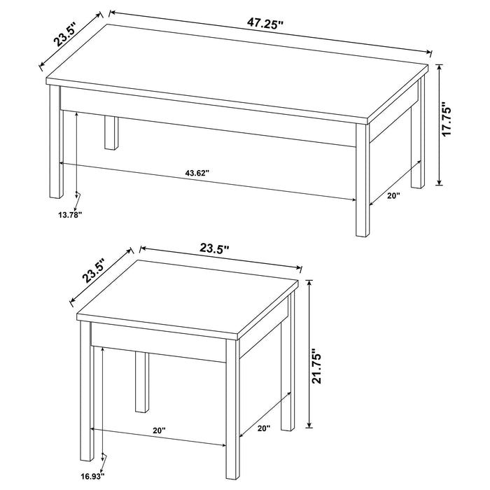 Stacie 3-piece Composite Wood Coffee Table Set Antique Pine and White