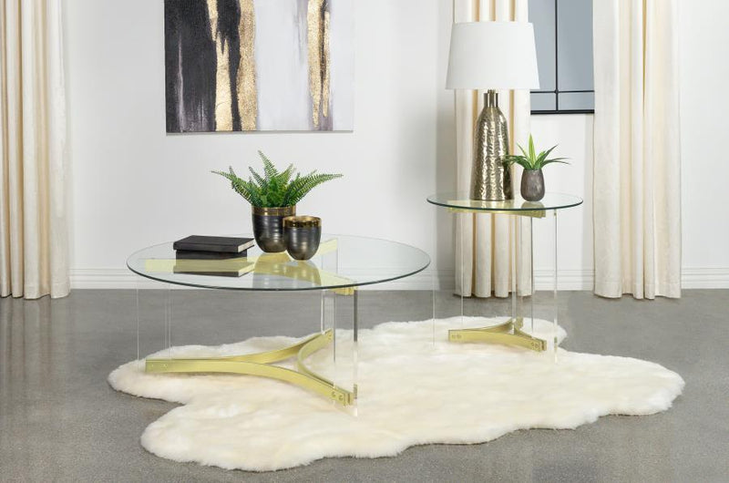 Janessa Acrylic Coffee and End Table Set Matte Brass
