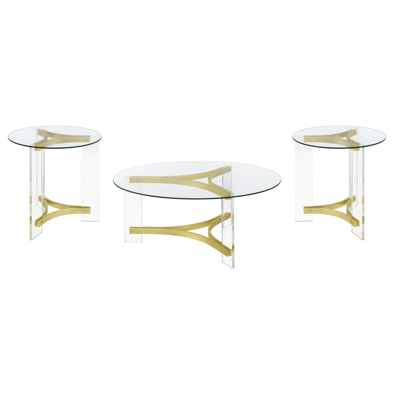 Janessa Acrylic Coffee and End Table Set Matte Brass