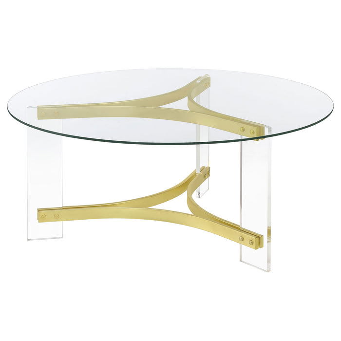 Janessa Round Glass Top Coffee Table With Acrylic Legs Clear and Matte Brass