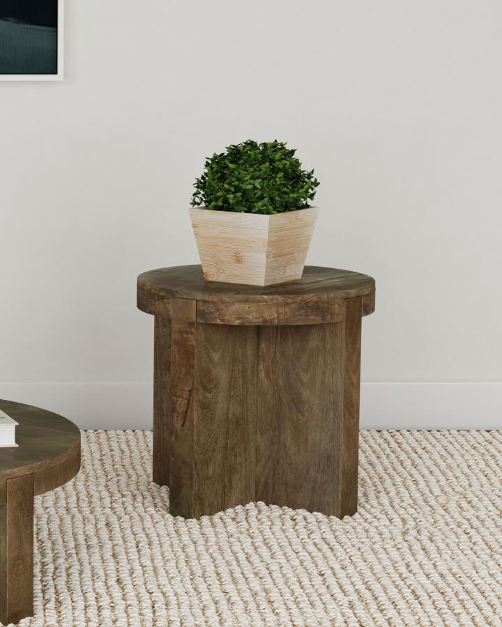 Mesa auxiliar redonda Kinkaid de madera maciza de mango, color marrón