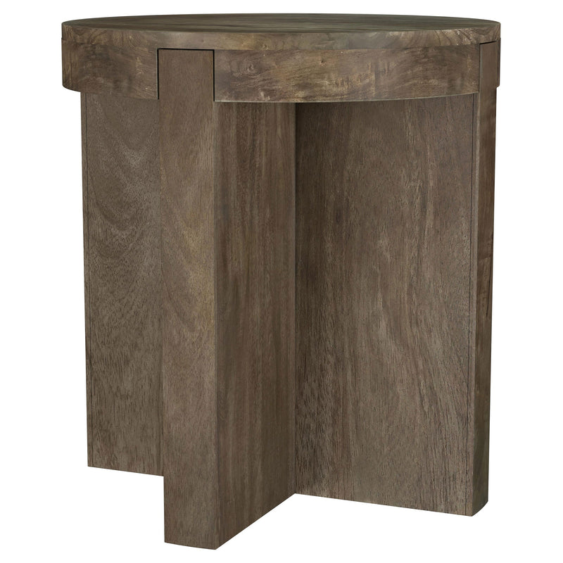 Mesa auxiliar redonda Kinkaid de madera maciza de mango, color marrón