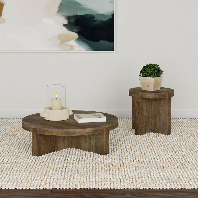 Mesa auxiliar redonda Kinkaid de madera maciza de mango, color marrón