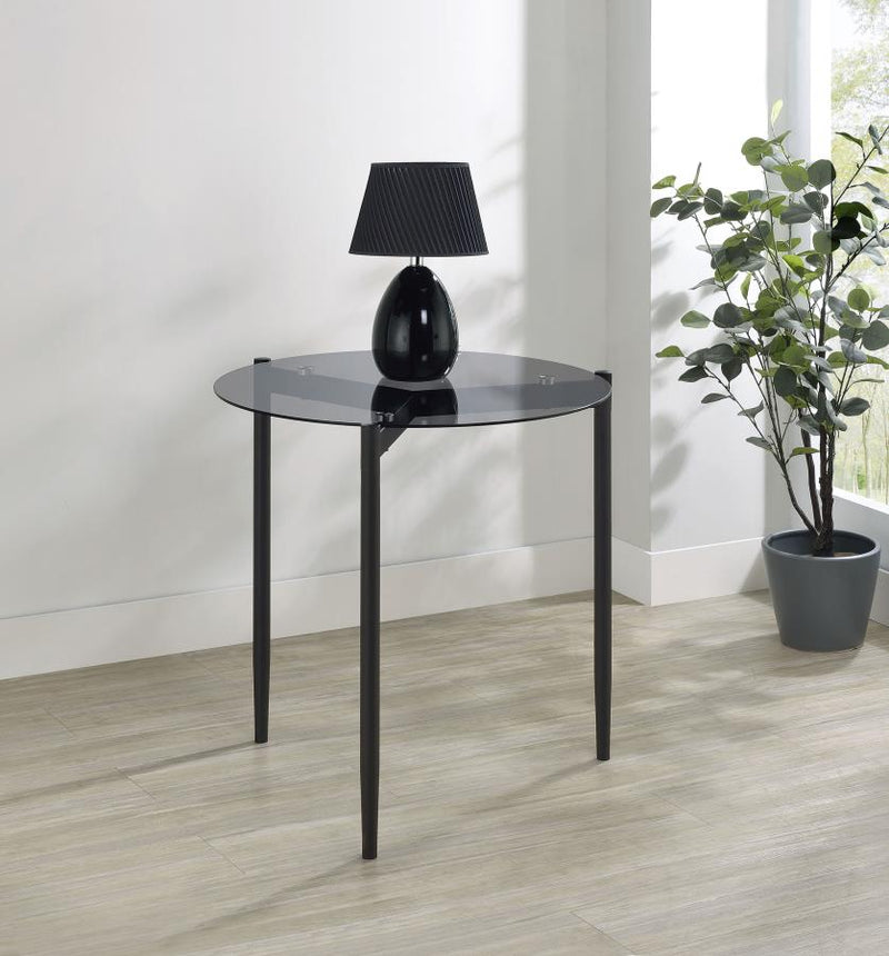 Mesa auxiliar redonda Rosalie con tapa de cristal ahumado, gris