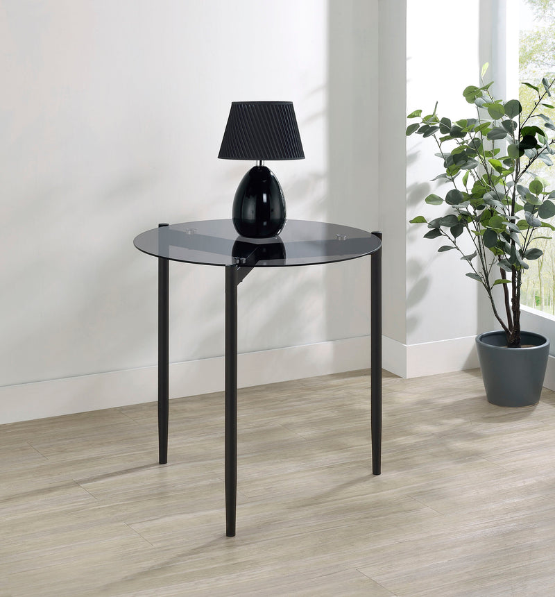Mesa auxiliar redonda Rosalie con tapa de cristal ahumado, gris