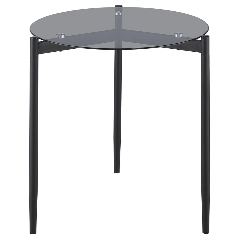 Mesa auxiliar redonda Rosalie con tapa de cristal ahumado, gris