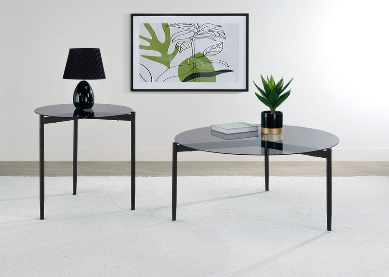 Mesa auxiliar redonda Rosalie con tapa de cristal ahumado, gris