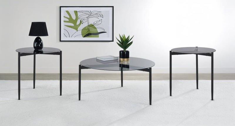 Rosalie Round Coffee and End Table Set Grey