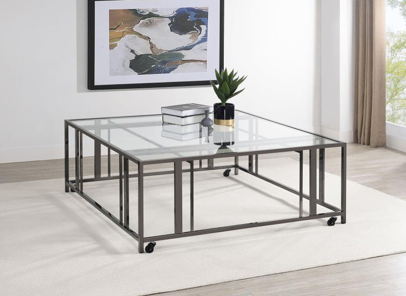 Adri Square Glass Top Coffee Table with Casters