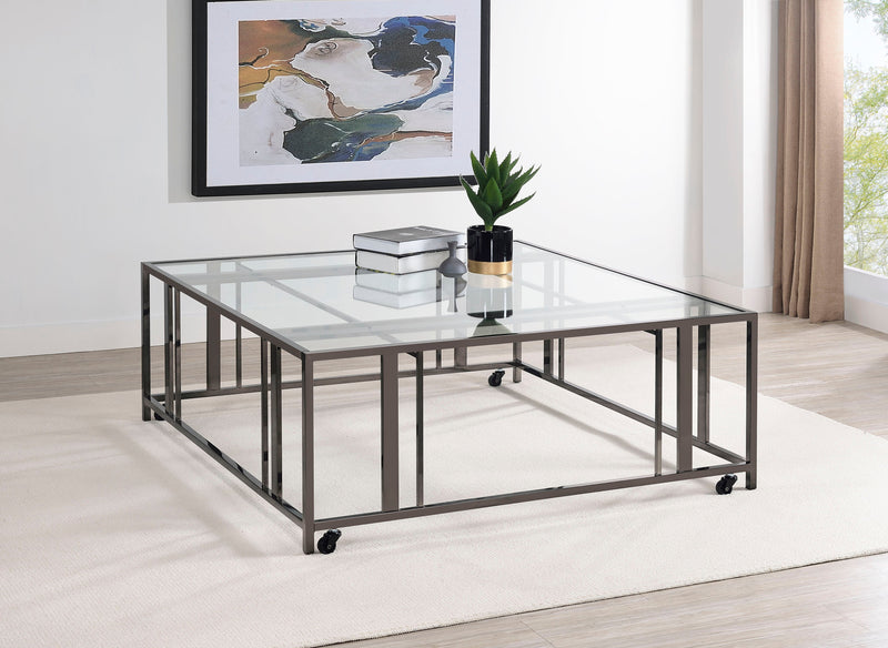 Adri Square Glass Top Coffee Table with Casters