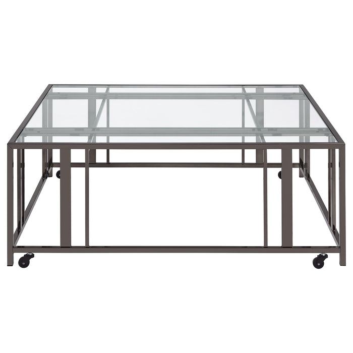 Adri Square Glass Top Coffee Table with Casters Black Nickel