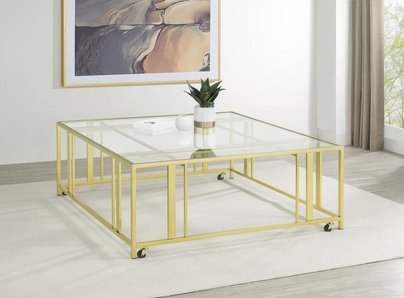 Adri Square Glass Top Coffee Table with Casters
