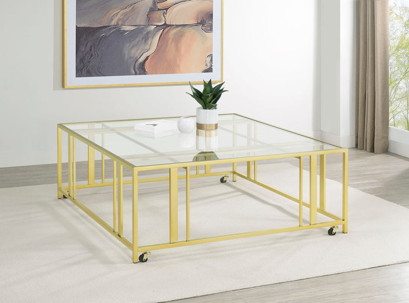 Adri Square Glass Top Coffee Table with Casters