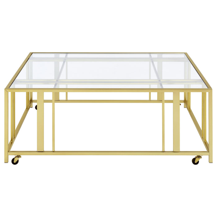 Adri Square Glass Top Coffee Table with Casters Matte Brass