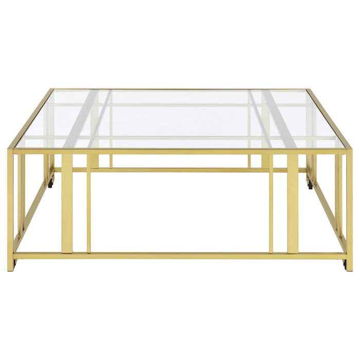 Adri Square Glass Top Coffee Table with Casters Matte Brass