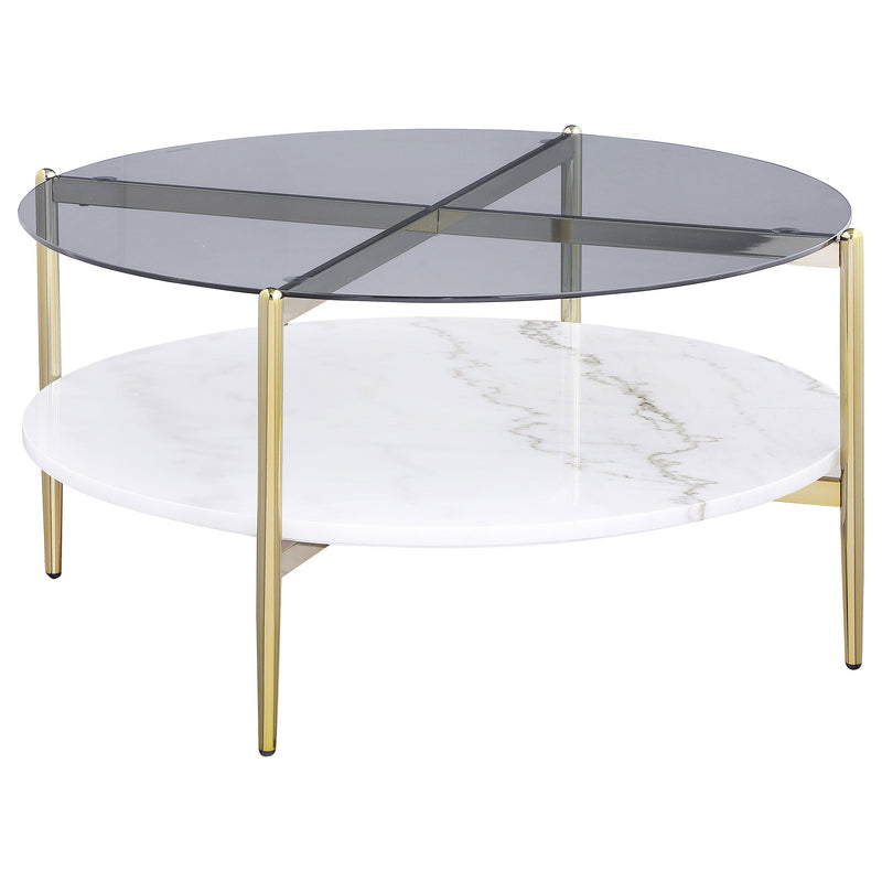 Jonelle Round Coffee and End Table Set Gold