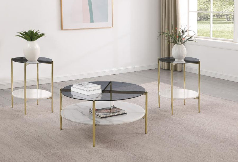 Jonelle Round Coffee and End Table Set Gold
