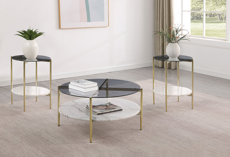 Jonelle Round Coffee and End Table Set Gold