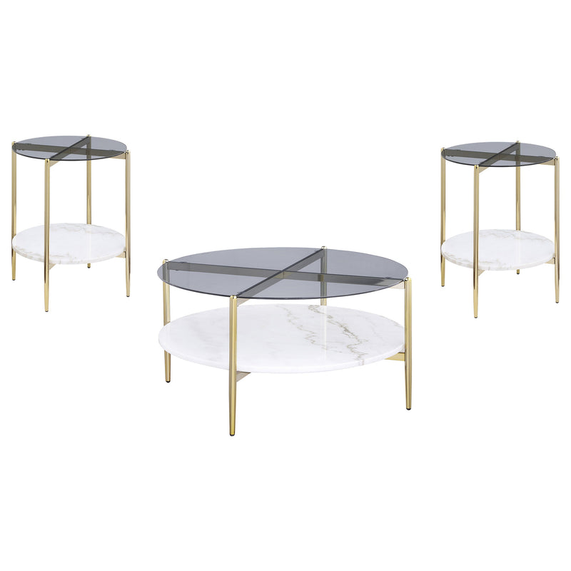 Jonelle Round Coffee and End Table Set Gold