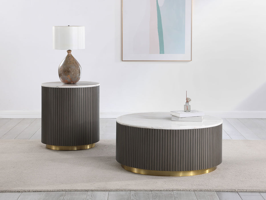 Jason  Round Marble Coffee and End Table Set White