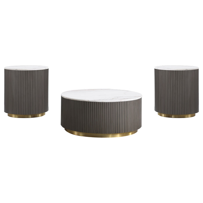 Jason  Round Marble Coffee and End Table Set White