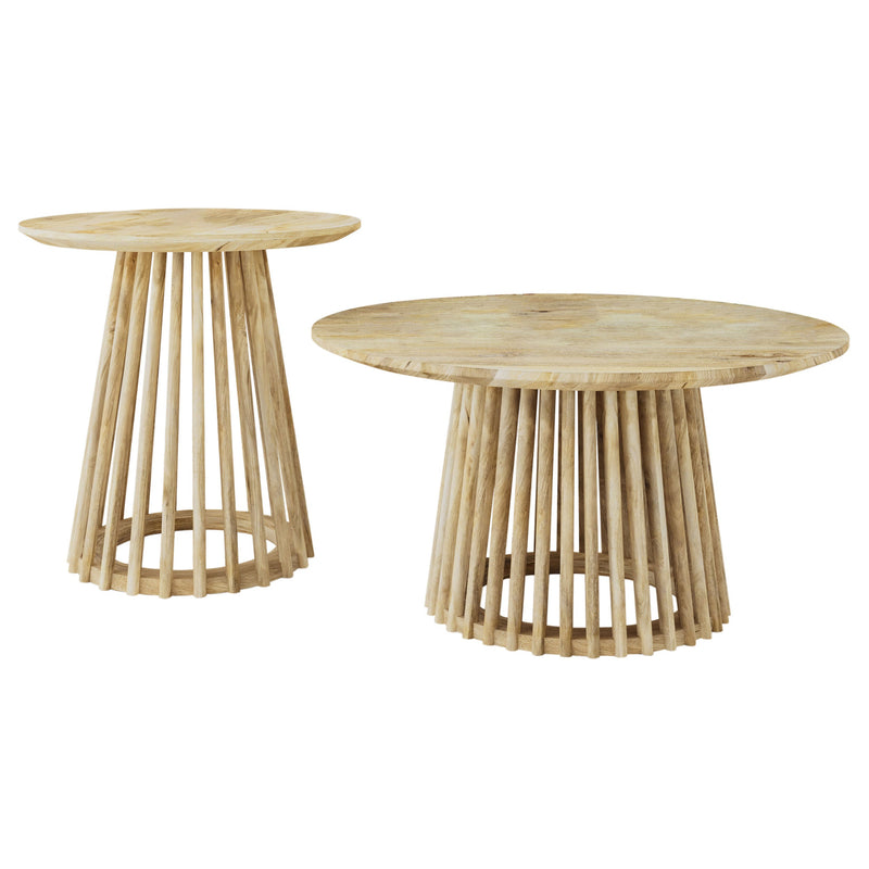Touhy Round Coffee and End Table Set Natural Mango